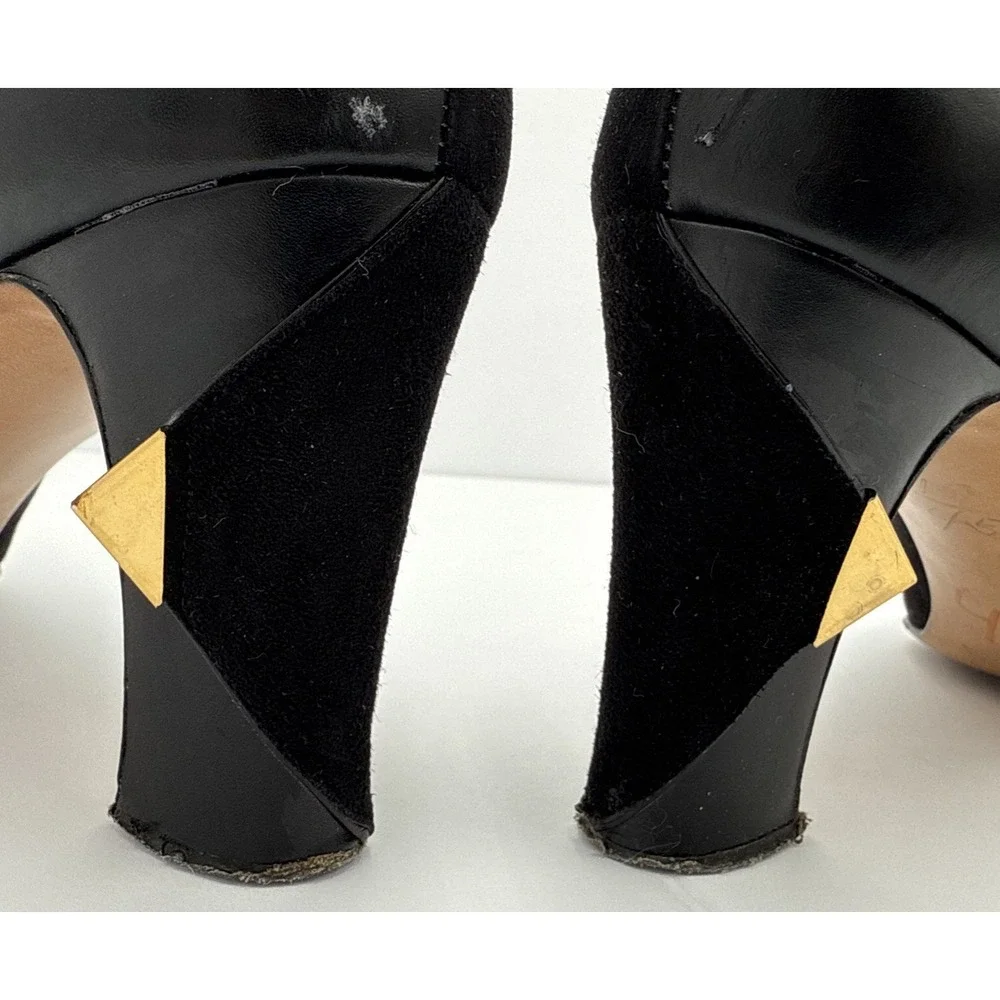 VTG Garolini Black Leather & Suede Italian Pumps‎ Heels Shoes Sz 9N